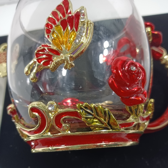 Butterfly Rose Enamel Glass Mug With Spoon Set Valentine's Day - Picture 15 of 15